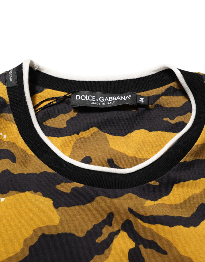 Dolce &amp; Gabbana Multicolor Leopard Palm Leaf Men Crew Neck T-shirt