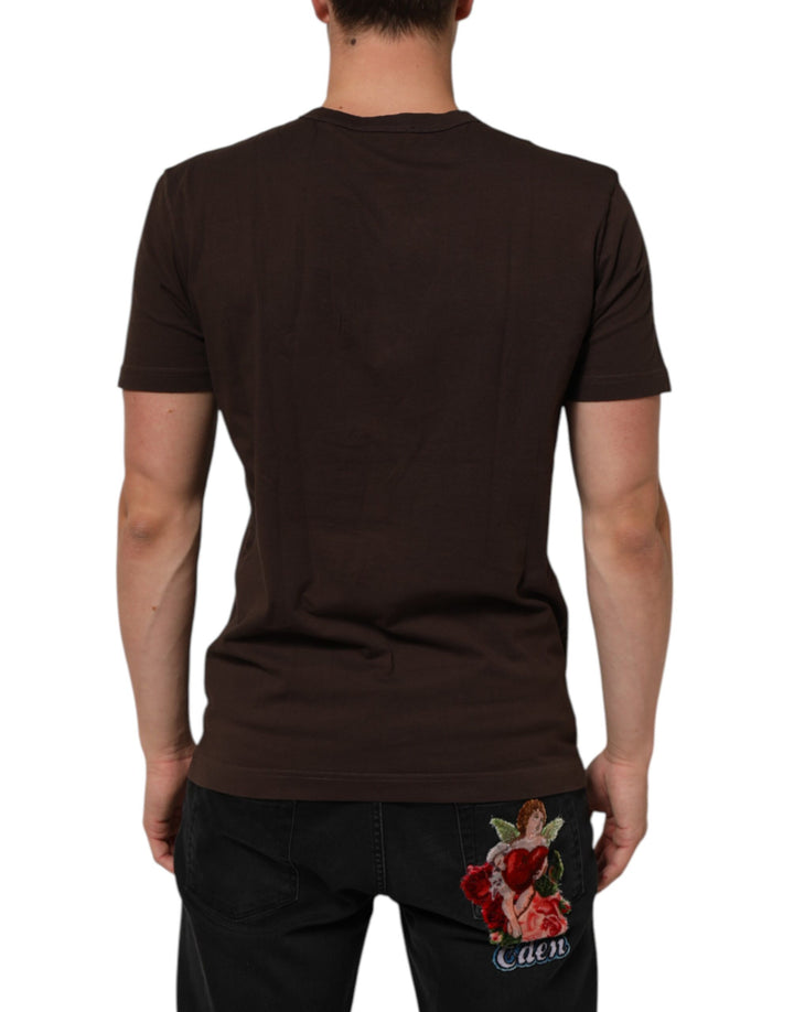 Dolce &amp; Gabbana Brown Coin Laurel Print Men Crew Neck T-shirt