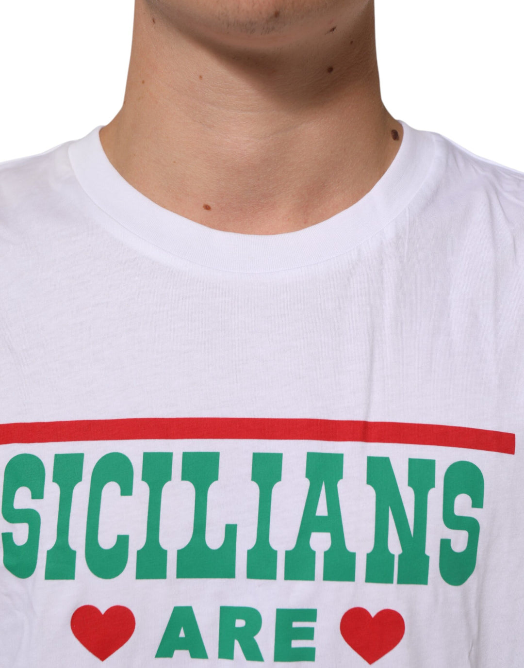 Dolce & Gabbana White Graphic Print Cotton Crew Neck T-shirt