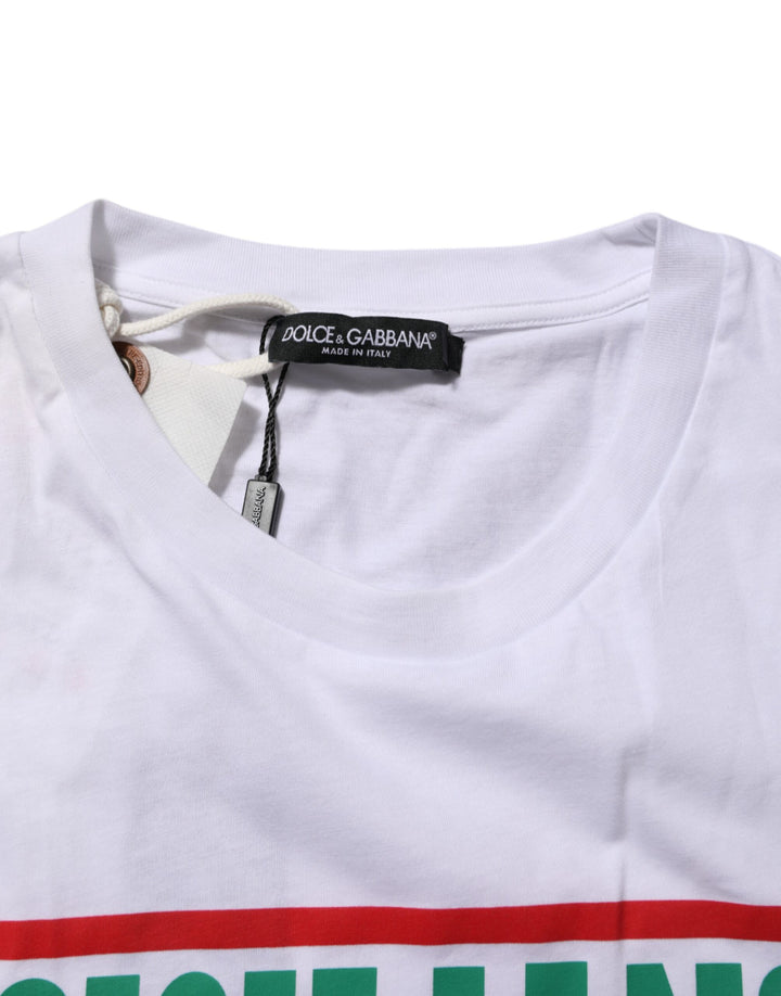Dolce & Gabbana White Graphic Print Cotton Crew Neck T-shirt
