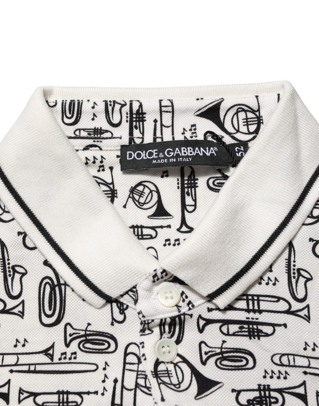 Dolce & Gabbana White Musical Print Collared Polo T-shirt