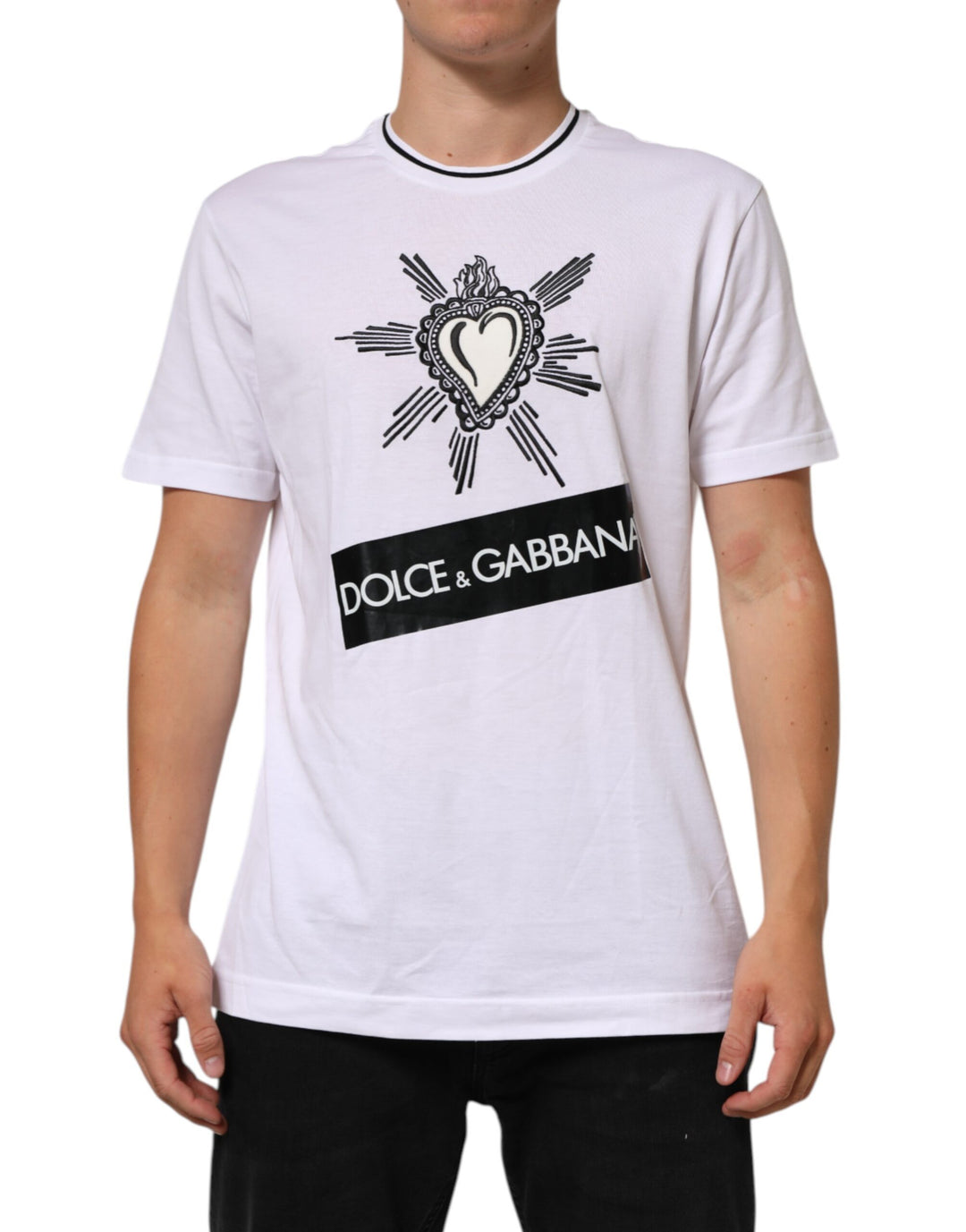 Dolce &amp; Gabbana White Sacred Heart Short Sleeve Men T-shirt