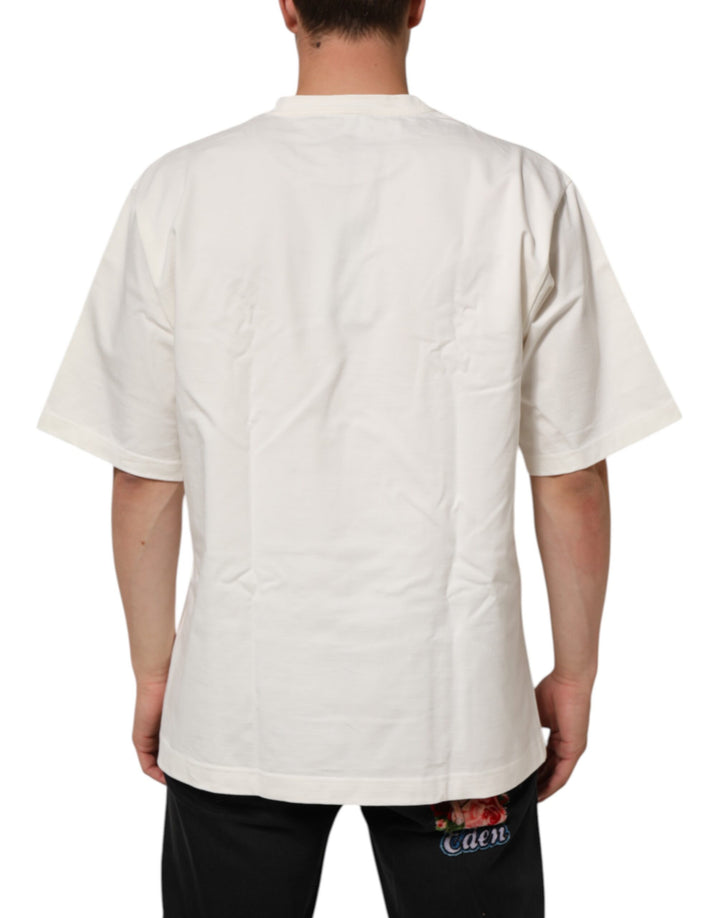 Dolce &amp; Gabbana White Logo Print Cotton Crew Neck Men T-shirt