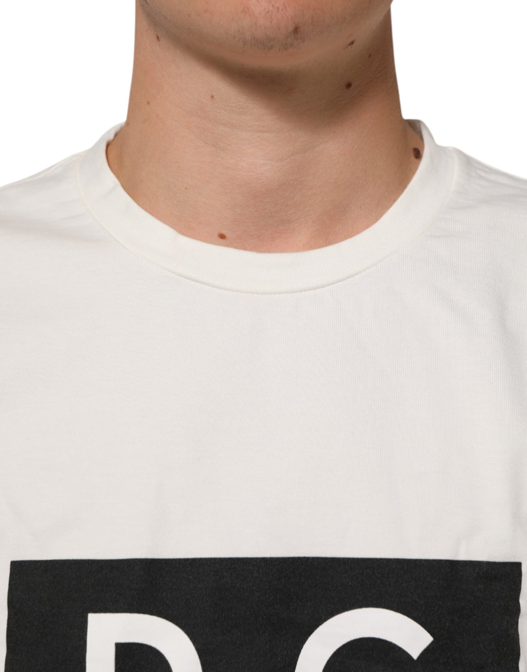 Dolce &amp; Gabbana White Logo Print Cotton Crew Neck Men T-shirt