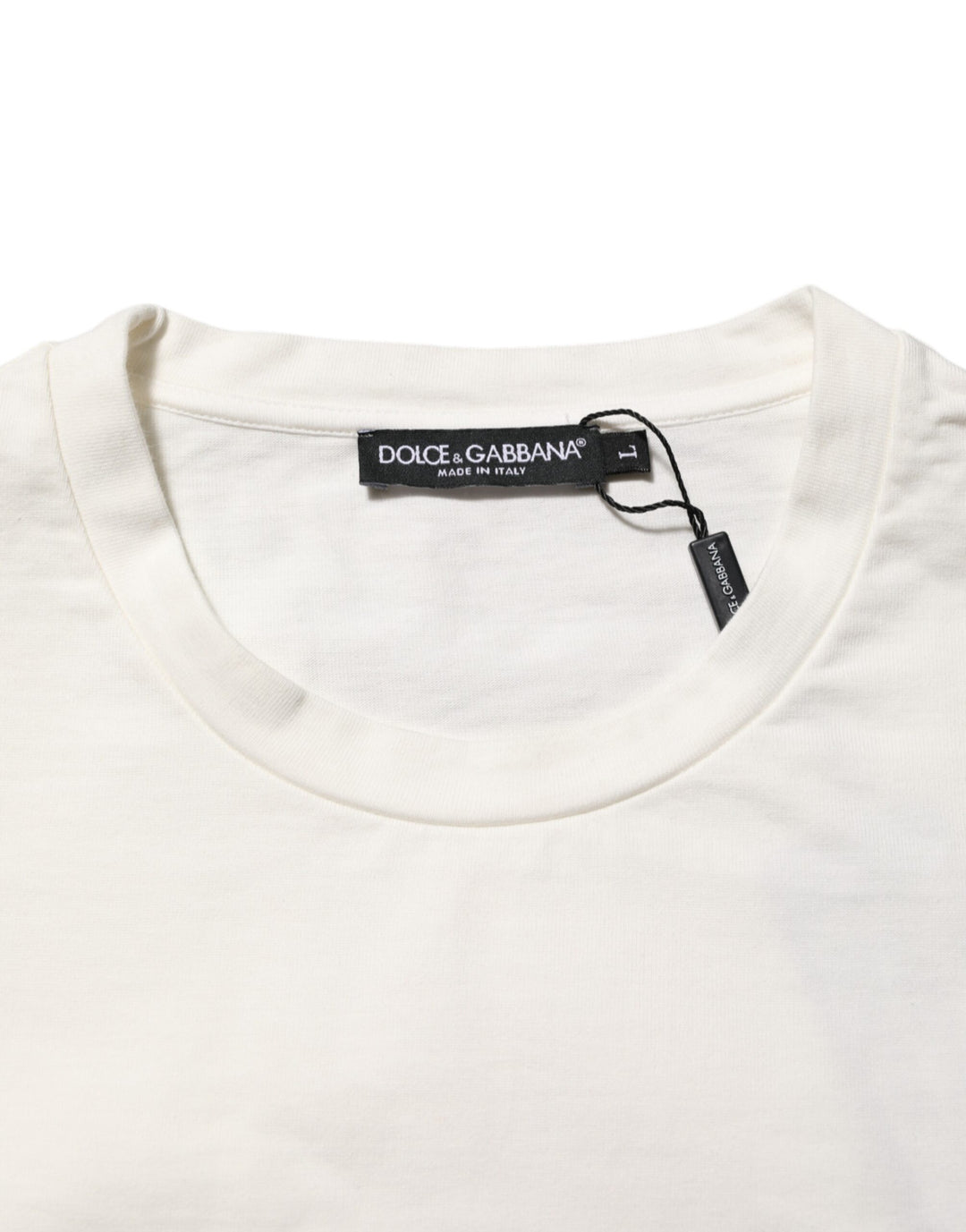 Dolce &amp; Gabbana White Logo Print Cotton Crew Neck Men T-shirt