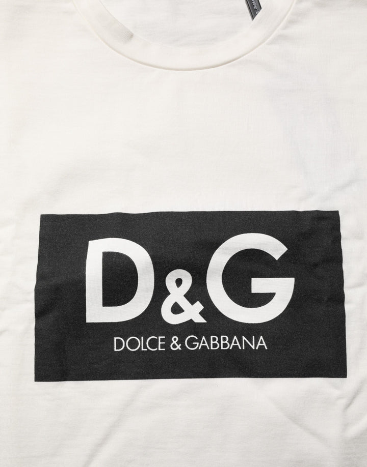 Dolce &amp; Gabbana White Logo Print Cotton Crew Neck Men T-shirt