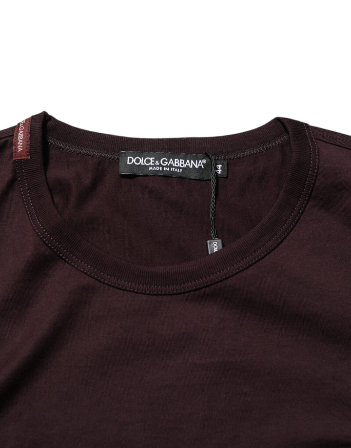 Dolce &amp; Gabbana Brown Logo Plaque Cotton Crew Neck T-shirt