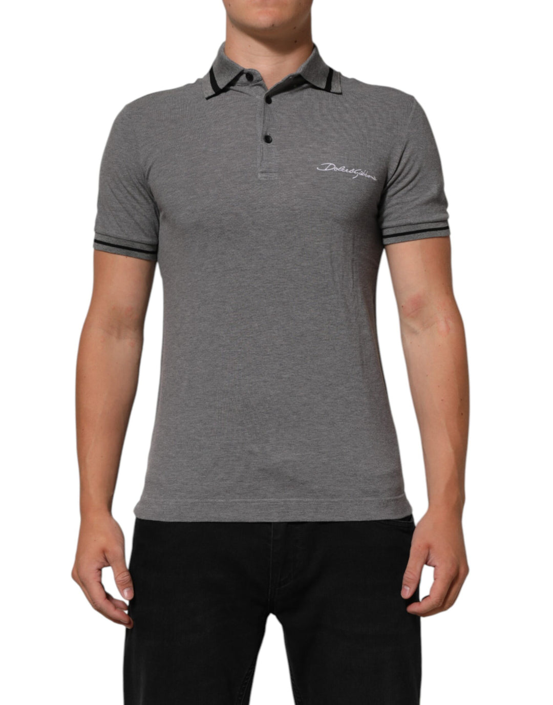 Dolce &amp; Gabbana Gray Logo Embroidery Collared Polo T-shirt
