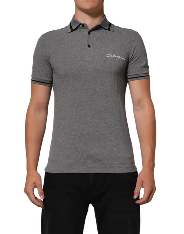 Dolce &amp; Gabbana Gray Logo Embroidery Collared Polo T-shirt