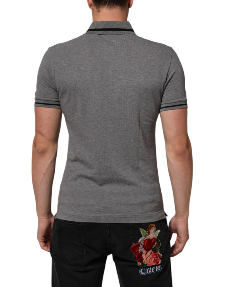 Dolce &amp; Gabbana Gray Logo Embroidery Collared Polo T-shirt