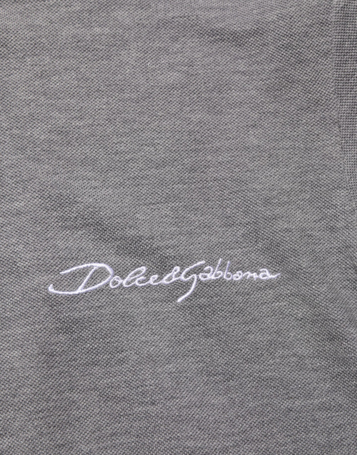 Dolce &amp; Gabbana Gray Logo Embroidery Collared Polo T-shirt