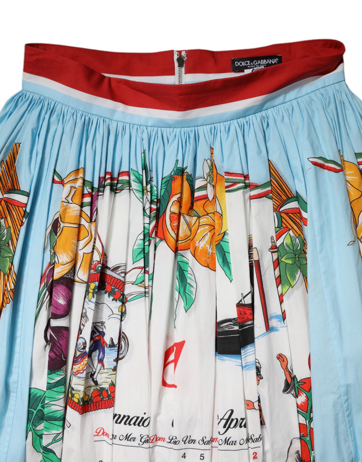 Dolce &amp; Gabbana White Calendar Print Cotton Gathered Maxi Skirt