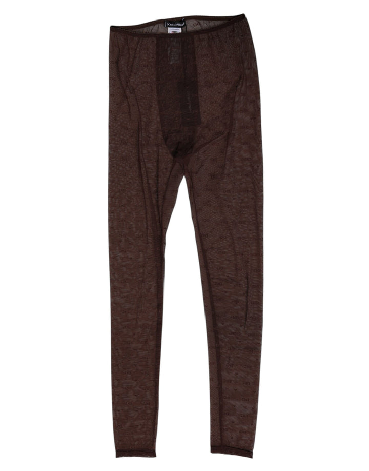Dolce &amp; Gabbana Brown Nylon Logo Lace Leggings Pants Underwear