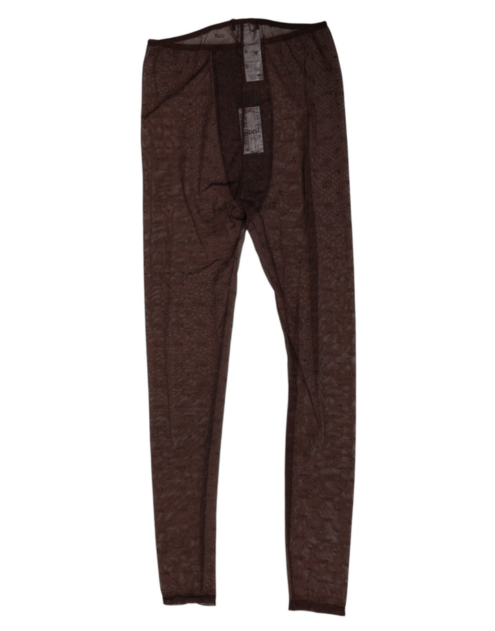 Dolce &amp; Gabbana Brown Nylon Logo Lace Leggings Pants Underwear