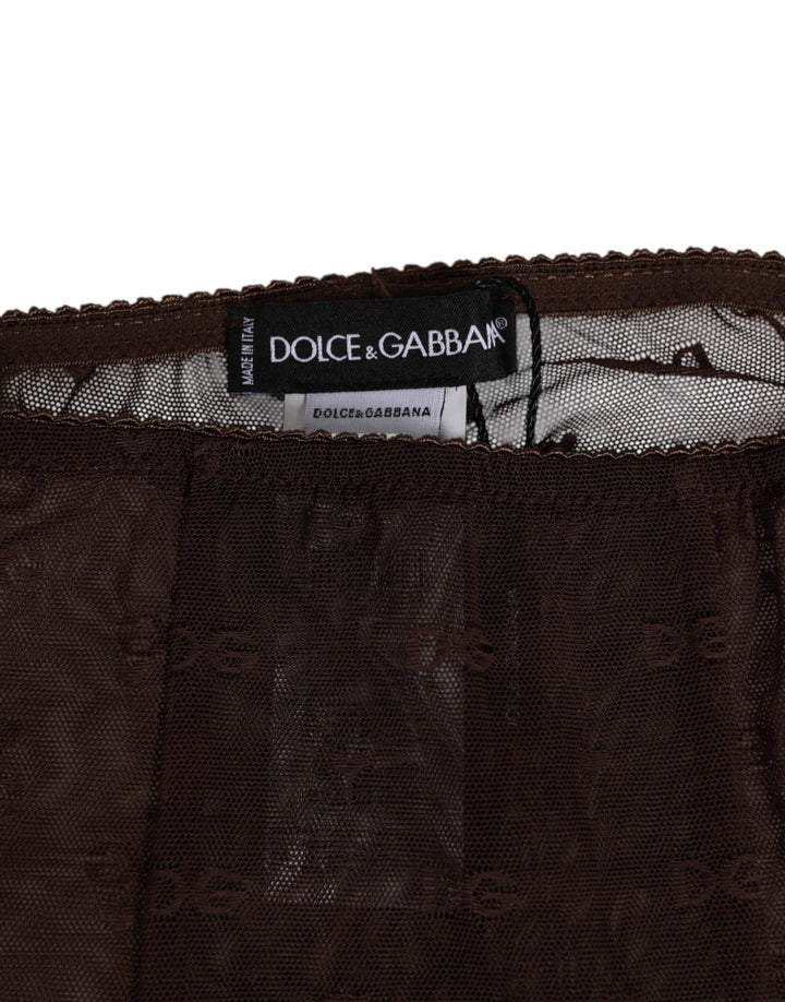 Dolce &amp; Gabbana Brown Nylon Logo Lace Leggings Pants Underwear