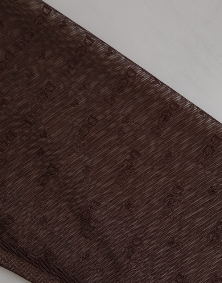Dolce &amp; Gabbana Brown Nylon Logo Lace Leggings Pants Underwear