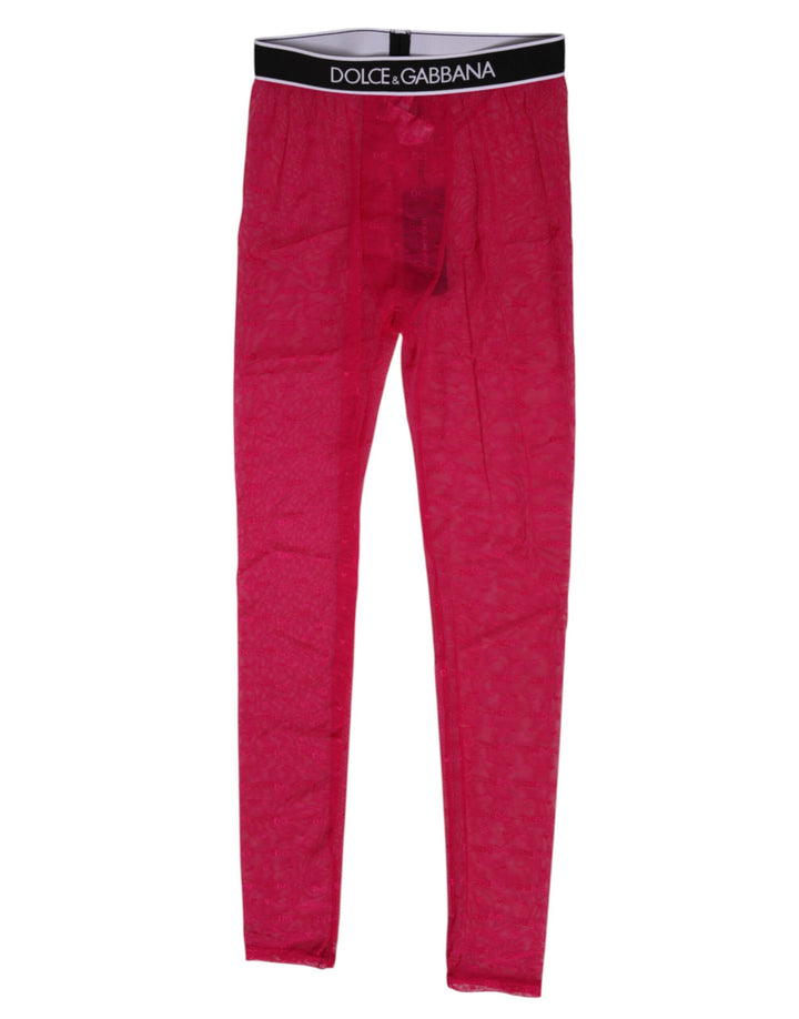 Dolce &amp; Gabbana Fuchsia Nylon Logo Lace Leggings Pants Underwear