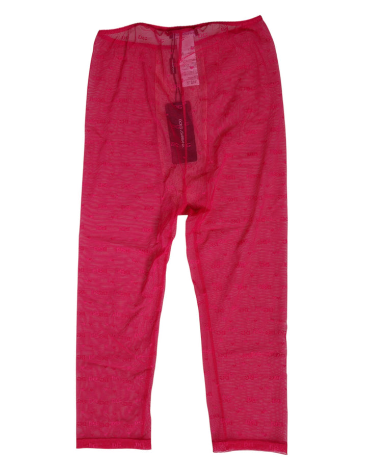 Dolce &amp; Gabbana Fuchsia Logo Lace Tight Midi Trousers Underwear