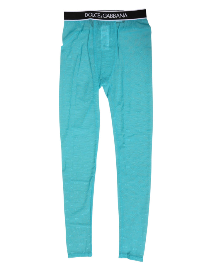 Dolce &amp; Gabbana Light Blue Nylon Logo Lace Leggings Pants Underwear