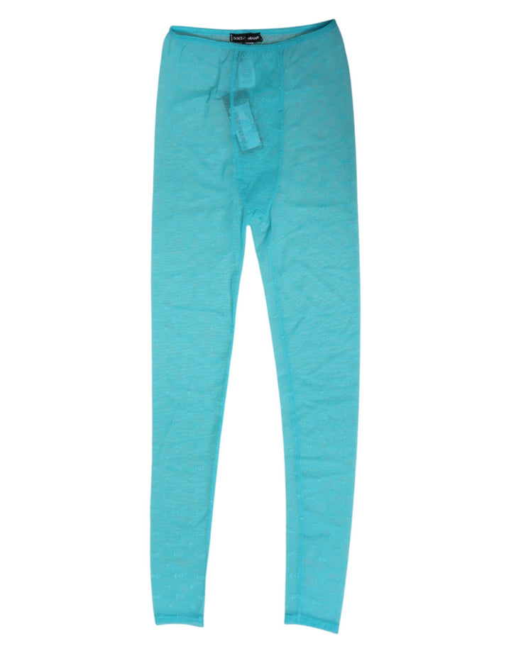Dolce &amp; Gabbana Light Blue Nylon Logo Lace Leggings Pants Underwear
