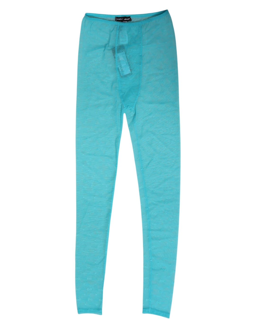 Dolce &amp; Gabbana Light Blue Nylon Logo Lace Leggings Pants Underwear