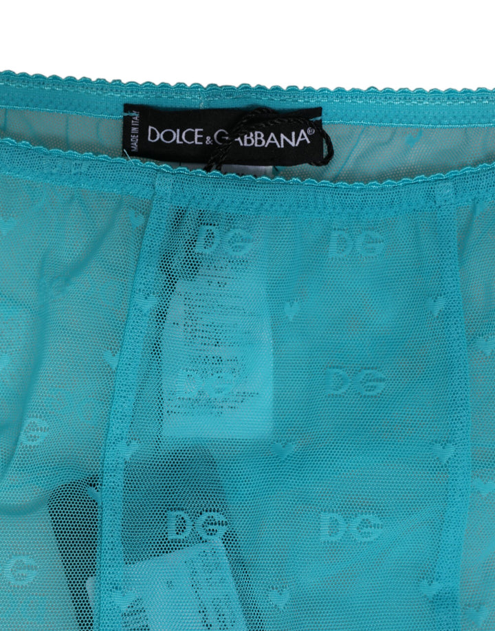 Dolce &amp; Gabbana Light Blue Nylon Logo Lace Leggings Pants Underwear