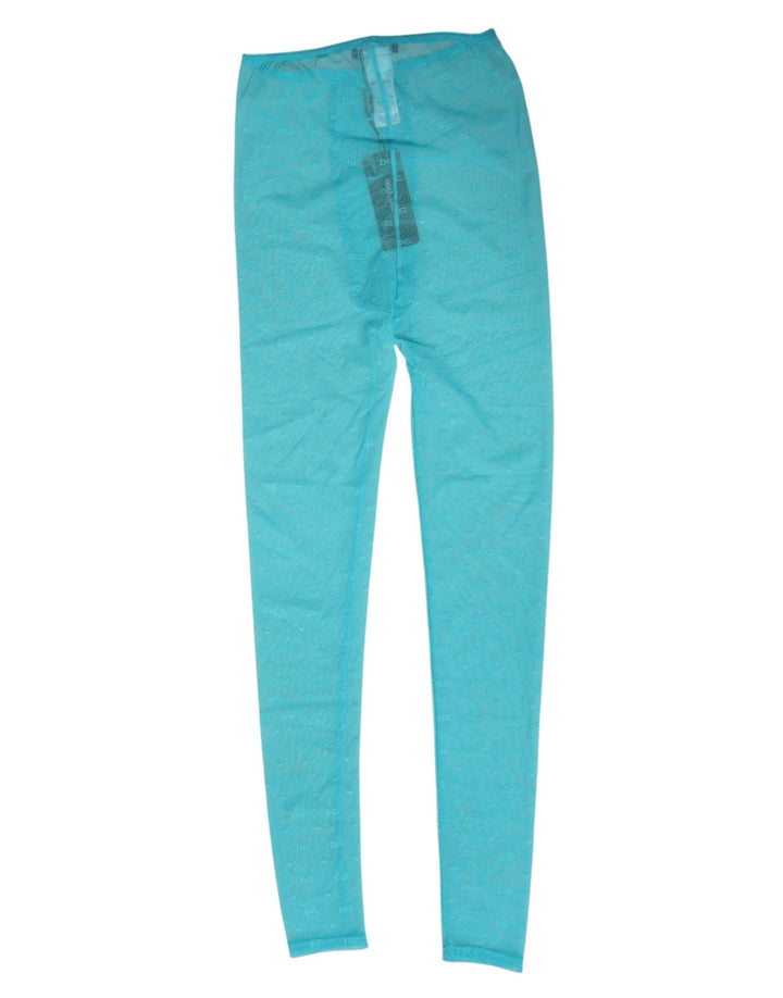 Dolce &amp; Gabbana Light Blue Nylon Logo Lace Leggings Pants Underwear