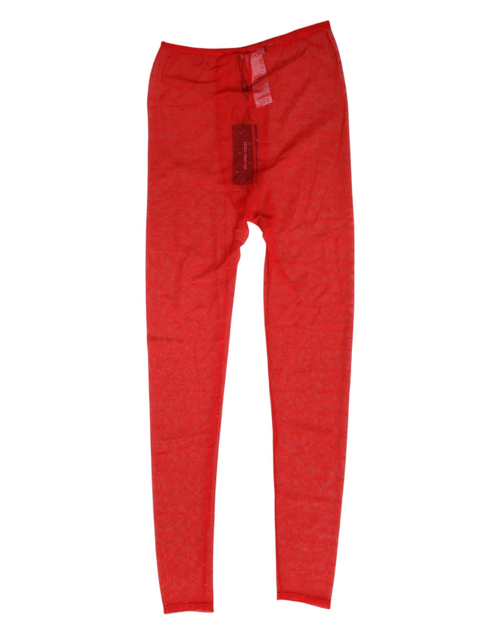 Dolce &amp; Gabbana Red Nylon Logo Lace Leggings Pants Underwear