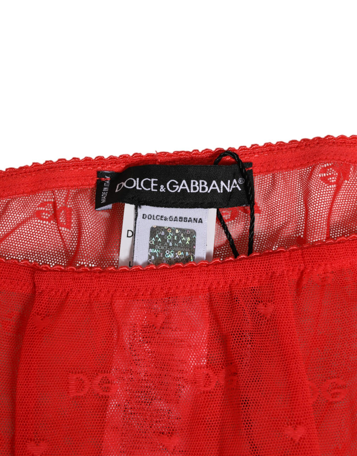 Dolce &amp; Gabbana Red Nylon Logo Lace Leggings Pants Underwear