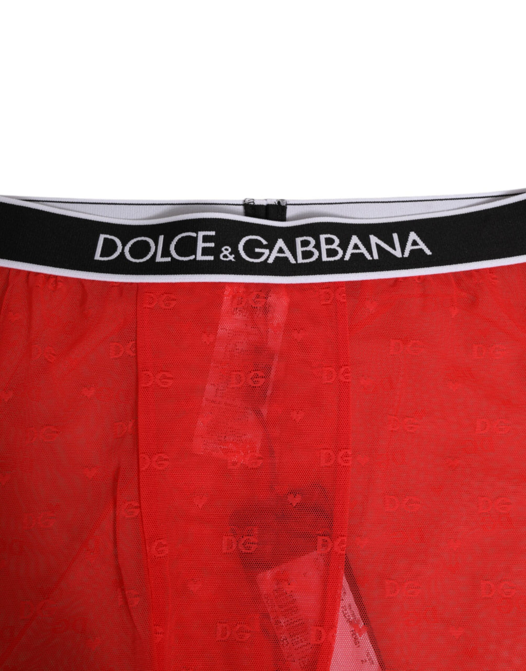 Dolce &amp; Gabbana Red Logo Lace Tight Midi Trousers Underwear
