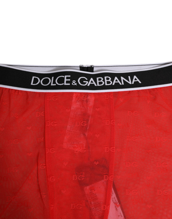 Dolce &amp; Gabbana Red Logo Lace Tight Midi Trousers Underwear