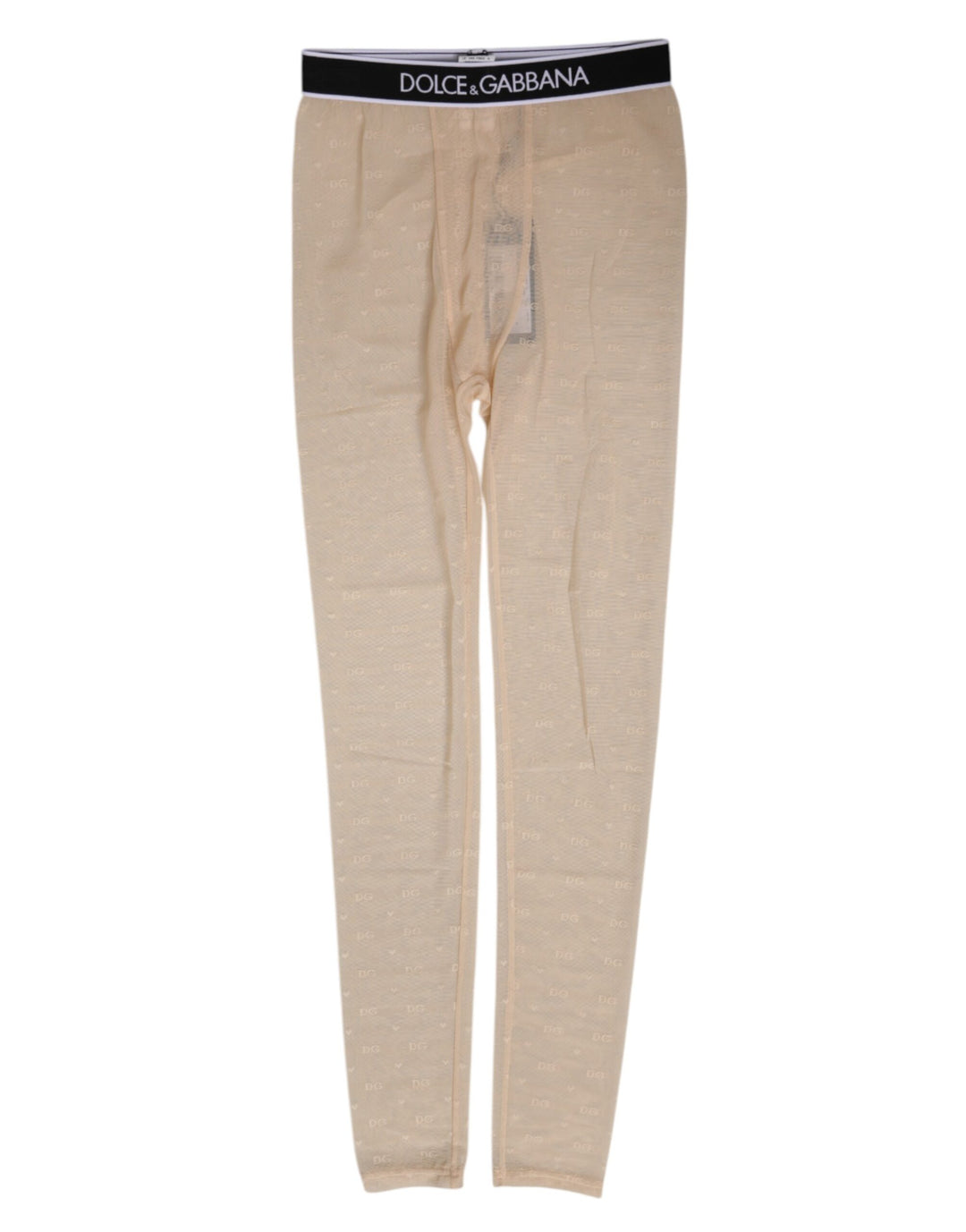 Dolce &amp; Gabbana Beige Nylon Logo Lace Leggings Pants Underwear