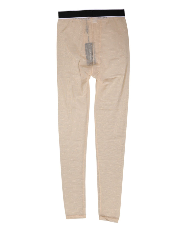 Dolce &amp; Gabbana Beige Nylon Logo Lace Leggings Pants Underwear