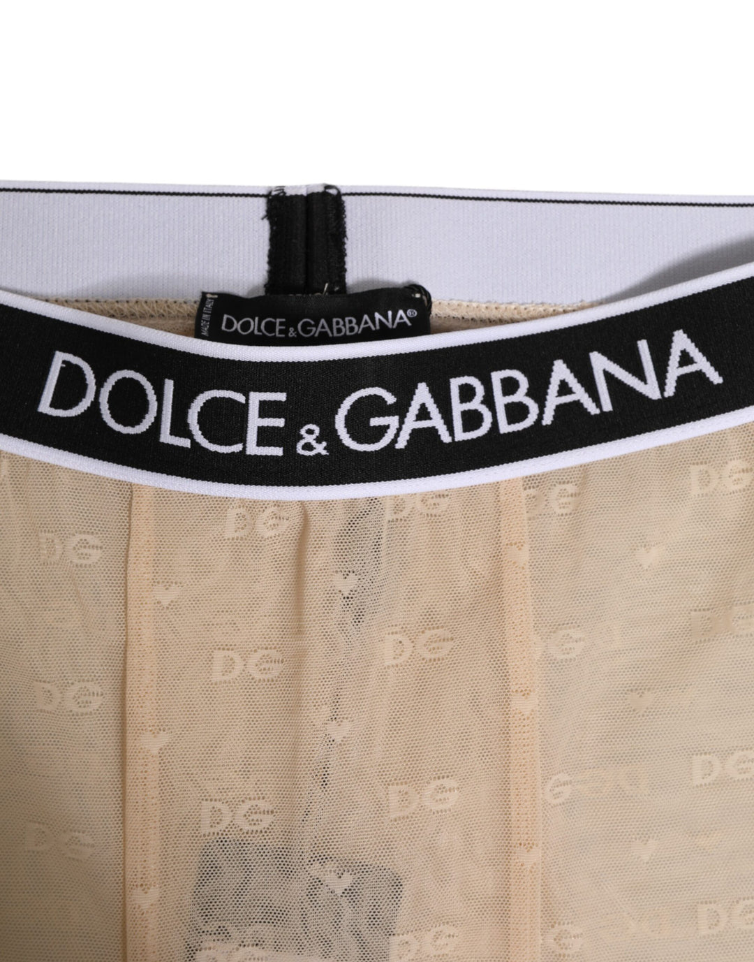 Dolce &amp; Gabbana Beige Nylon Logo Lace Leggings Pants Underwear