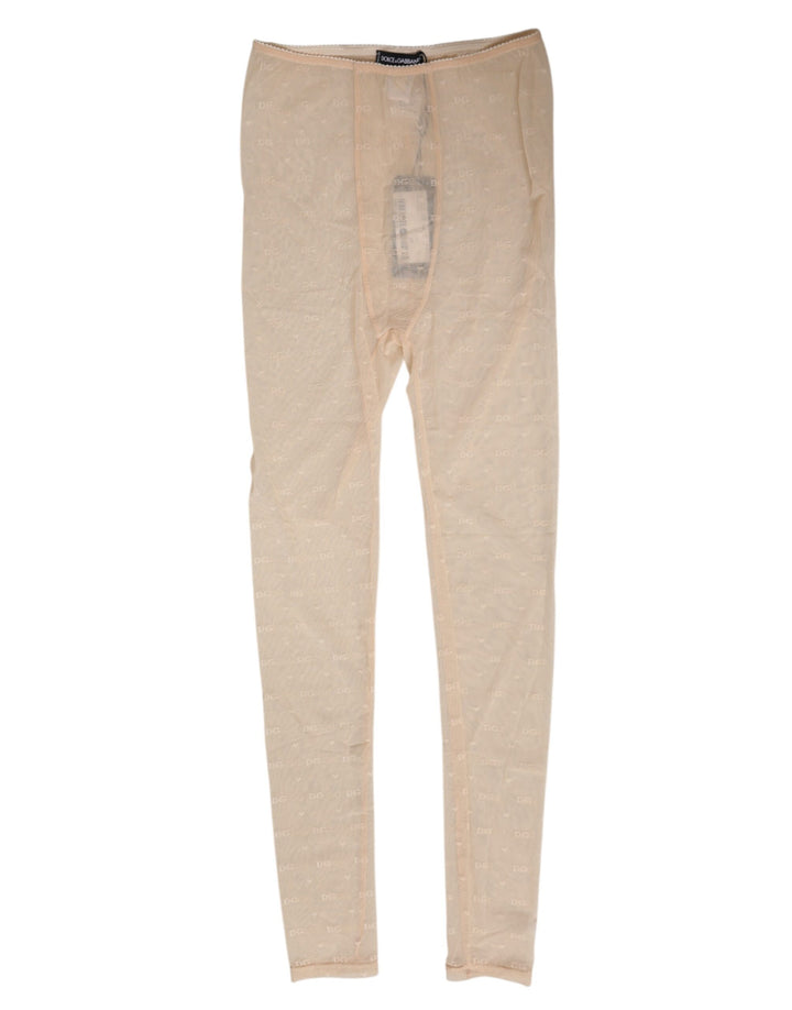 Dolce &amp; Gabbana Beige Nylon Stretch Logo Lace Leggings Underwear