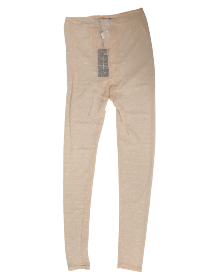 Dolce &amp; Gabbana Beige Nylon Stretch Logo Lace Leggings Underwear