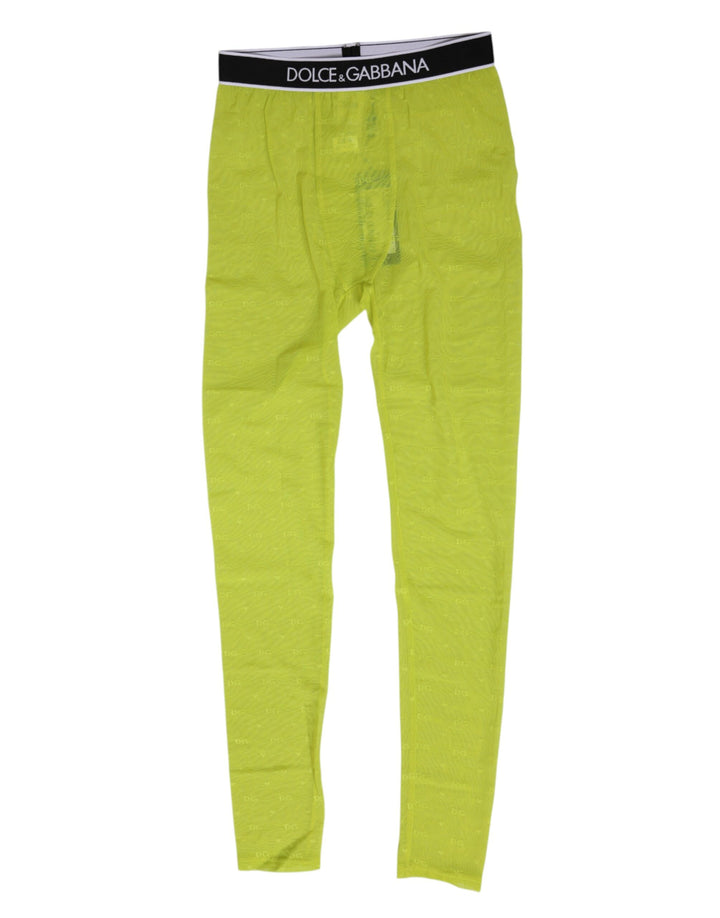 Dolce &amp; Gabbana Neon Green Nylon Logo Lace Leggings Pants Underwear