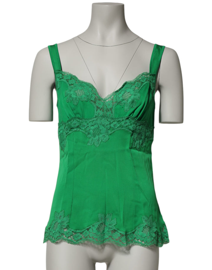 Dolce &amp; Gabbana Green Floral Lace Tank Lingerie Top Underwear