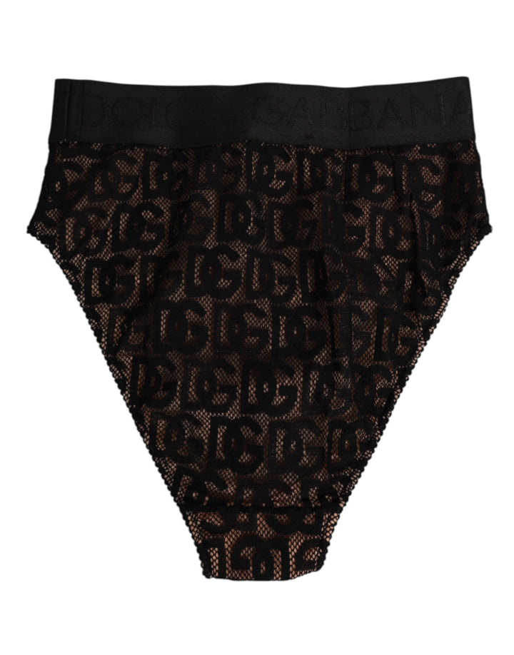 Dolce &amp; Gabbana Black DG Logo Lace High Brief Panty Underwear