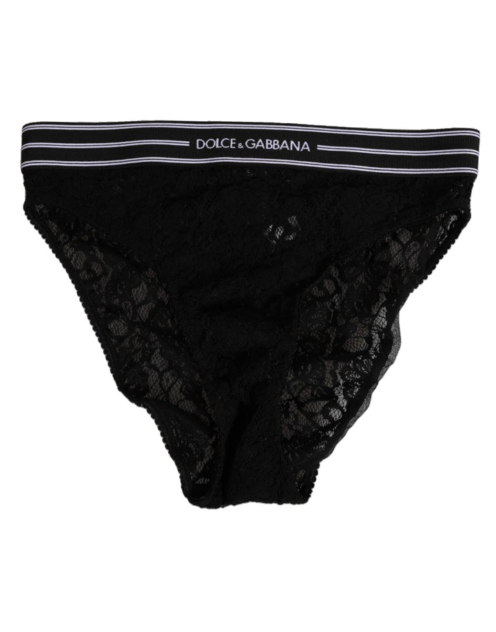 Dolce &amp; Gabbana Black Lace Slip Brief Logo Waistband  Underwear