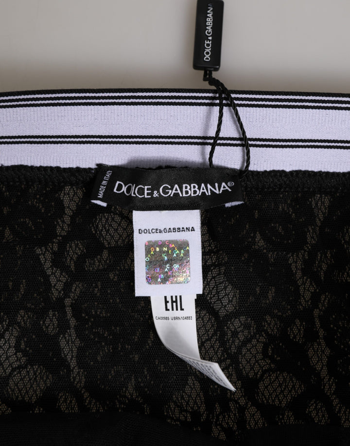 Dolce &amp; Gabbana Black Lace Slip Brief Logo Waistband  Underwear