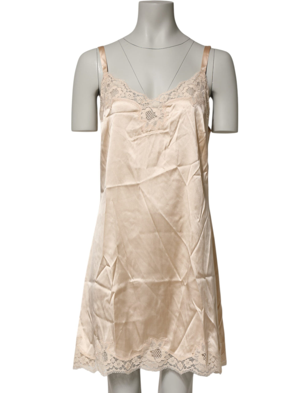 Dolce &amp; Gabbana Nude Chemise Lingerie Silk Blend Lace Trim Dress