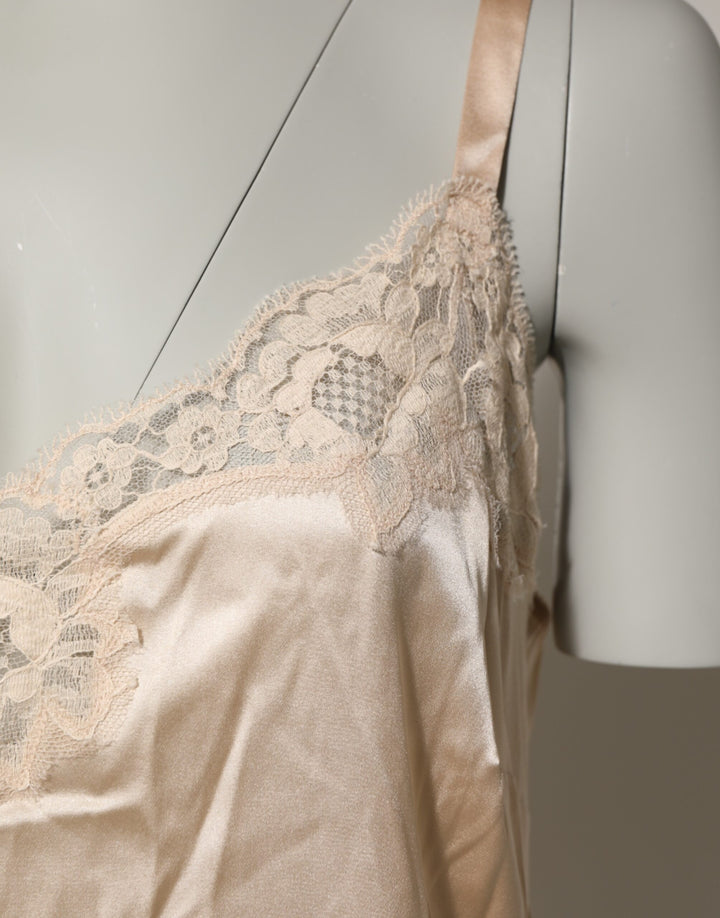 Dolce &amp; Gabbana Nude Chemise Lingerie Silk Blend Lace Trim Dress