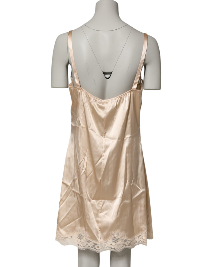Dolce &amp; Gabbana Nude Chemise Lingerie Silk Blend Lace Trim Dress