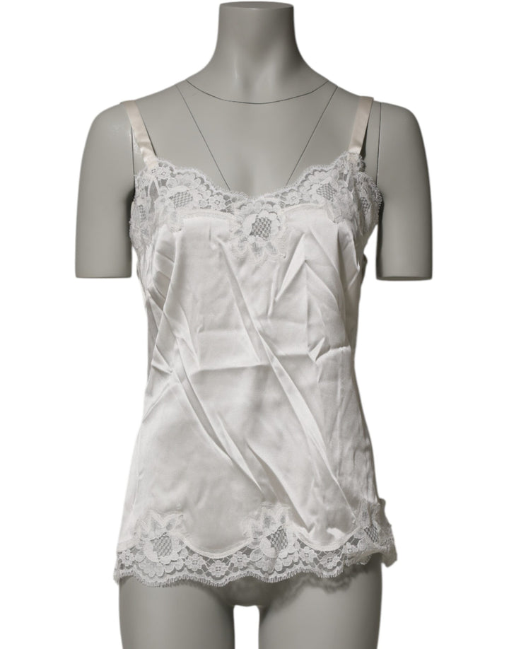 Dolce &amp; Gabbana Off White Floral Lace Tank Lingerie Top Underwear