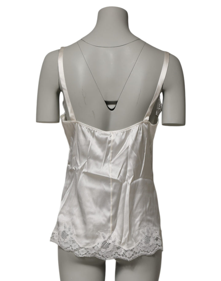 Dolce &amp; Gabbana Off White Floral Lace Tank Lingerie Top Underwear