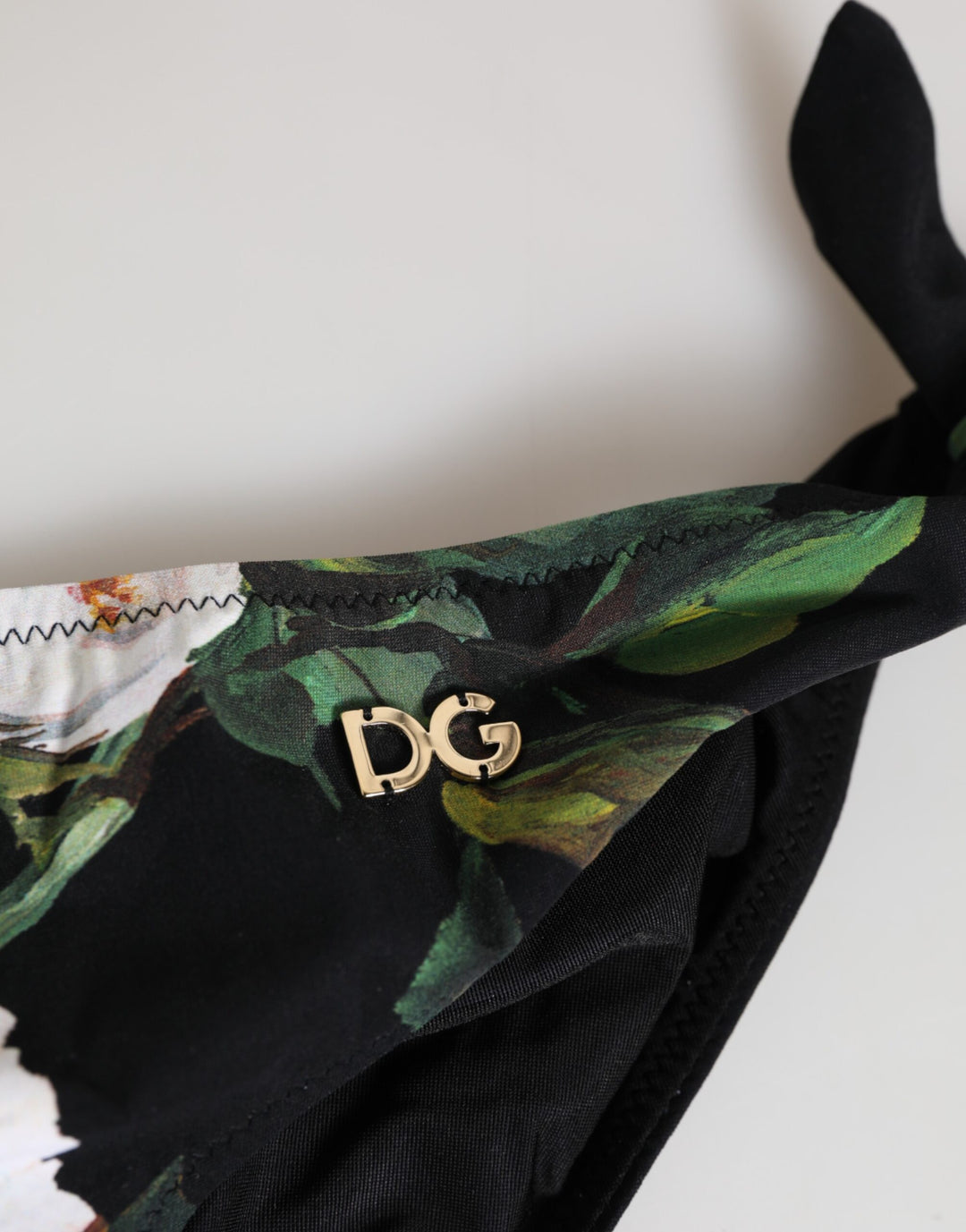 Dolce &amp; Gabbana Black Side Tie Floral Bikini Bottom Swimwear