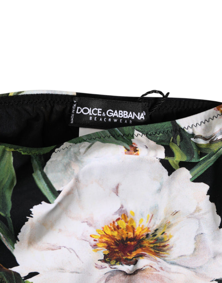 Dolce &amp; Gabbana Black Side Tie Floral Bikini Bottom Swimwear