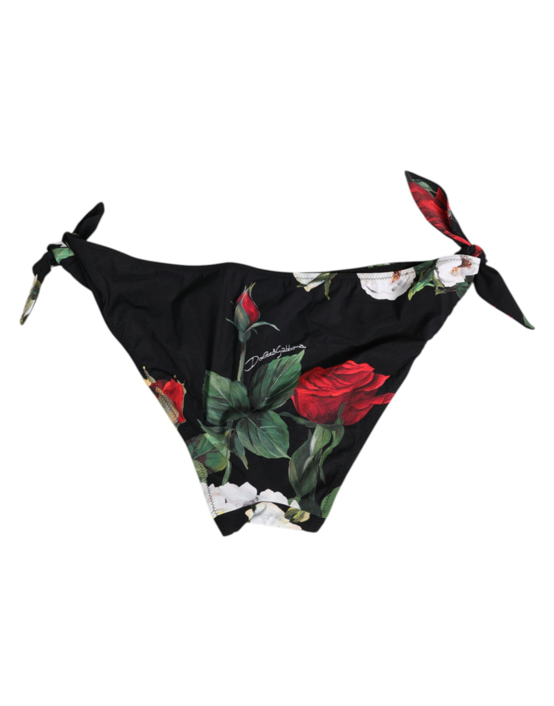 Dolce &amp; Gabbana Black Side Tie Floral Bikini Bottom Swimwear