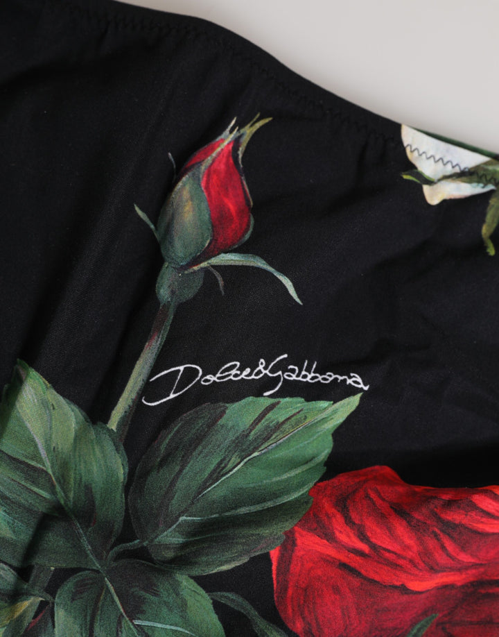 Dolce &amp; Gabbana Black Side Tie Floral Bikini Bottom Swimwear
